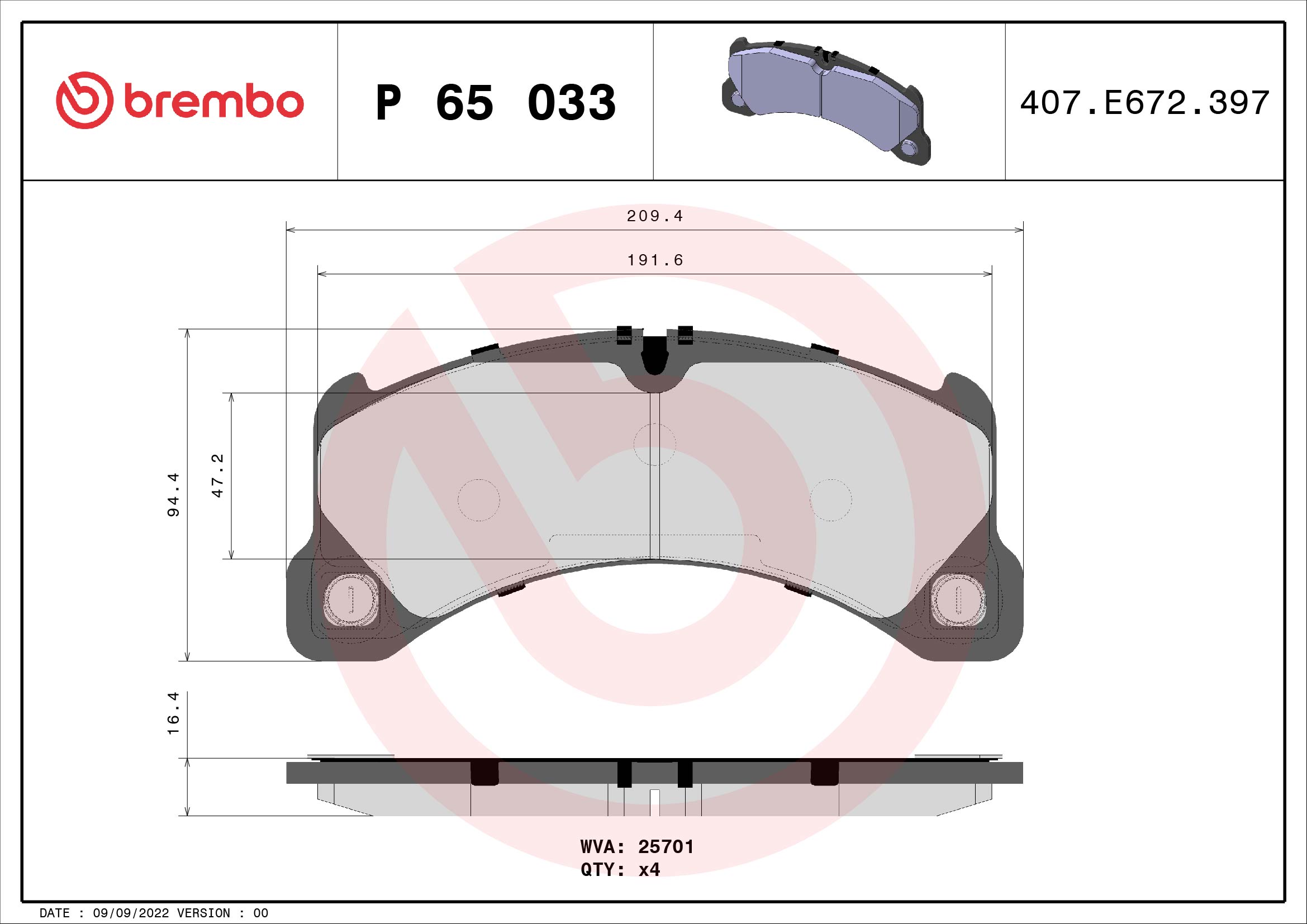 A.B.S. P 65 033 BREMBO Bremsbelagsatz, Scheibenbremse